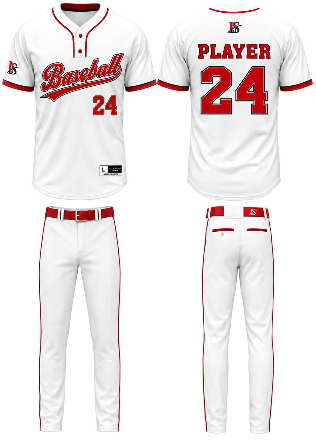 Two Button White BaseBall Uniform