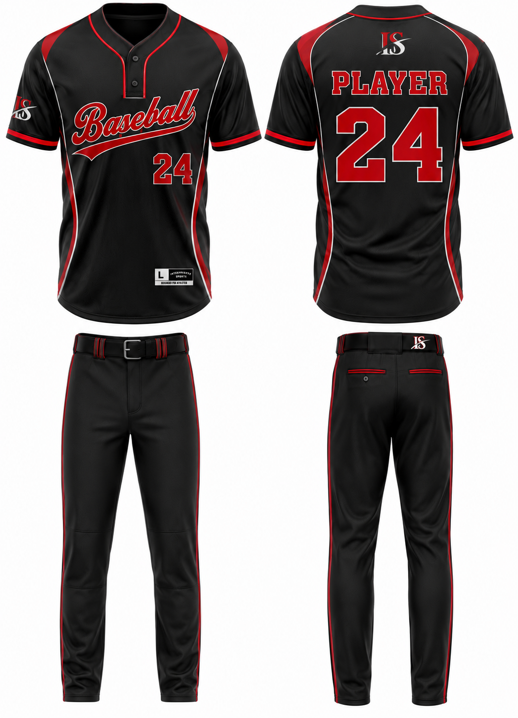 Two Button Balck BaseBall Uniform