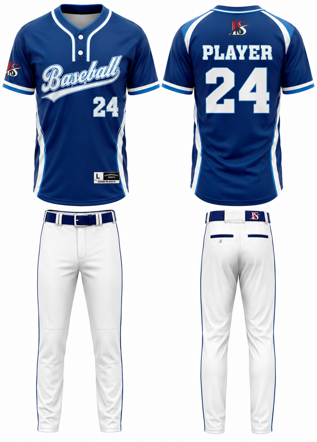 Two Button Blue BaseBall Uniform