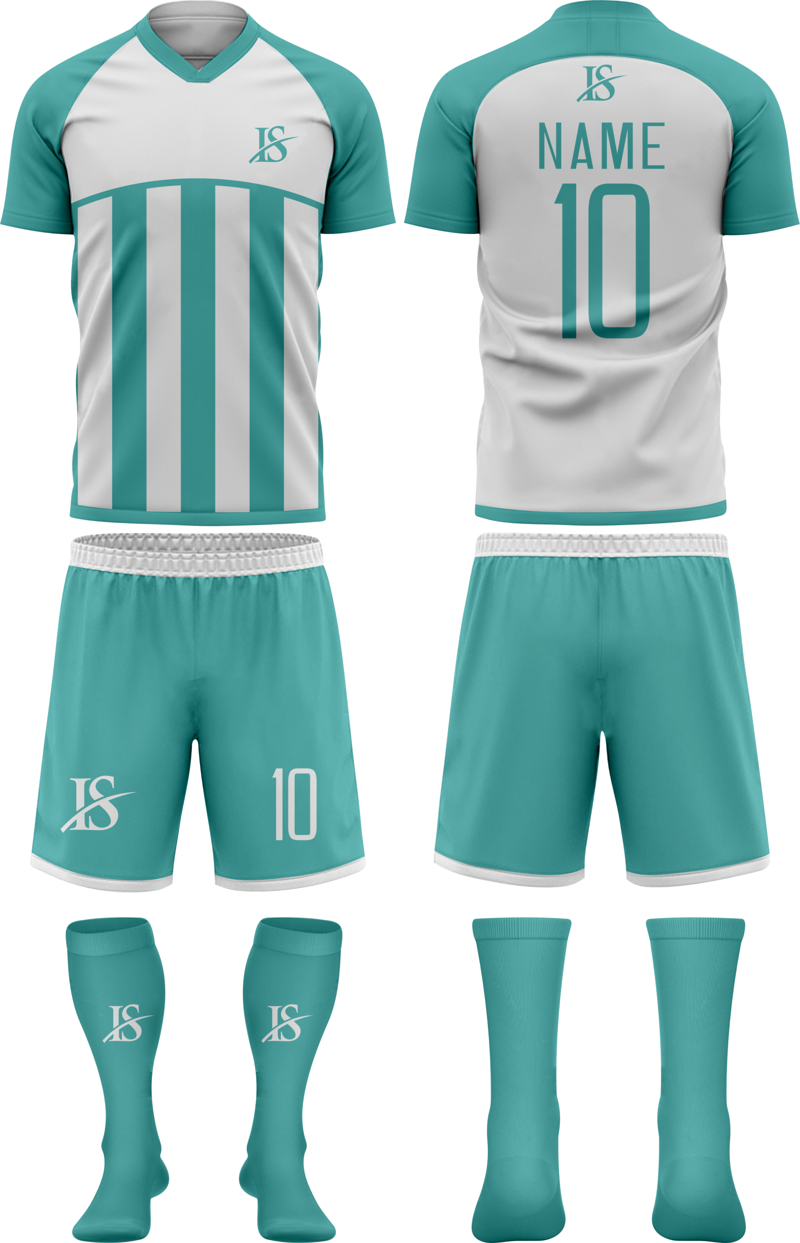 White & C-Greeen Soccer Uniform